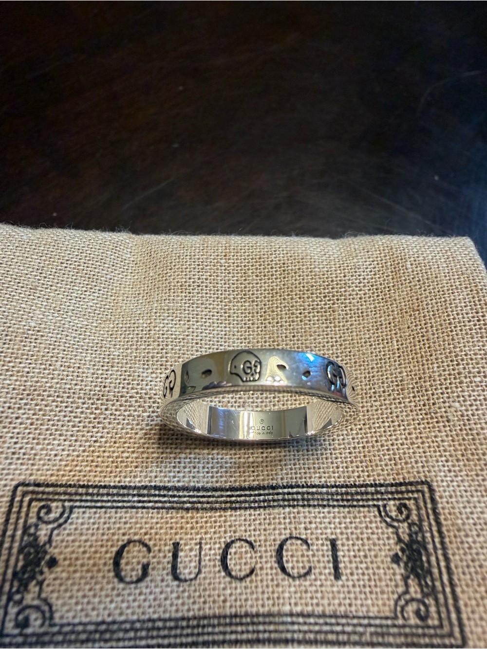 New Authentic Gucci GG Ghost Logo Silver Ring Size IT 19 / US 8.75 - Picture 4 of 8